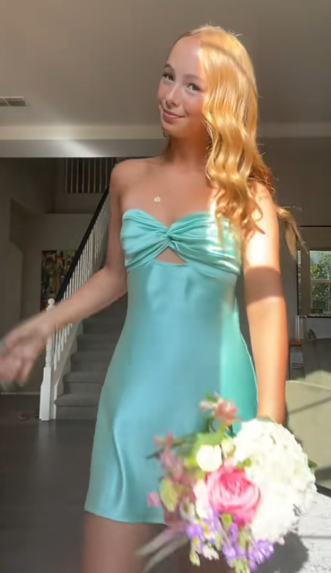 Glamours Mint Green Birthday Dress Sheath Satin Hoco Dress DP06849