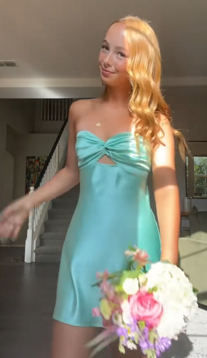 Glamours Mint Green Birthday Dress Sheath Satin Hoco Dress DP06849