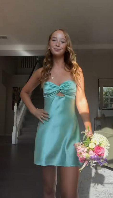 Glamours Mint Green Birthday Dress Sheath Satin Hoco Dress DP06849