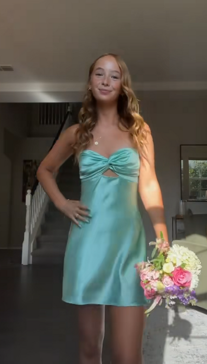 Glamours Mint Green Birthday Dress Sheath Satin Hoco Dress DP06849