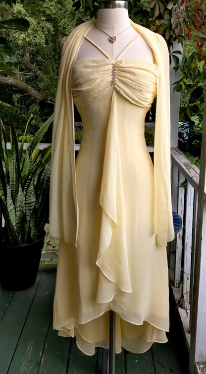 Glamours Yellow Birthday Dress Sheath Chiffon Hoco Dress DP06854