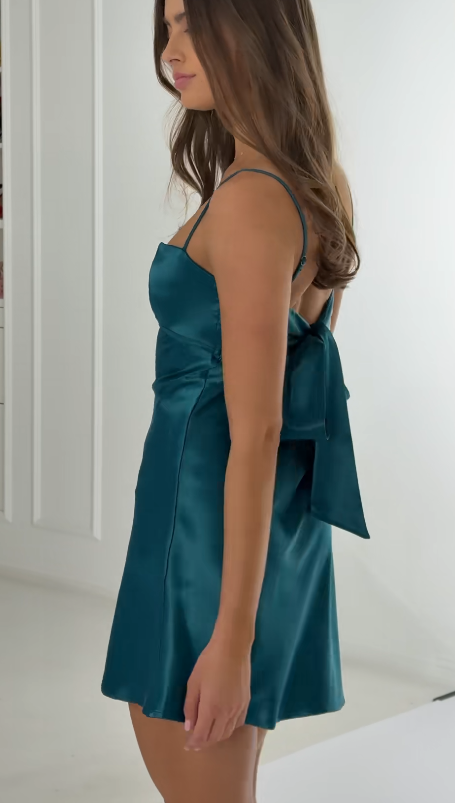 Chic Peacock Blue Birthday Dress Sheath Satin Hoco Dress DP06865