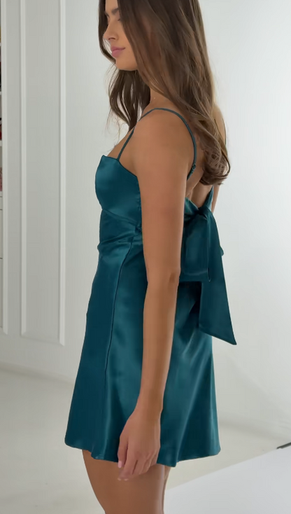 Chic Peacock Blue Birthday Dress Sheath Satin Hoco Dress DP06865