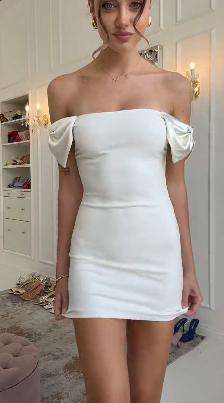 Chic White Birthday Dress Sheath Satin Hoco Dress DP06868