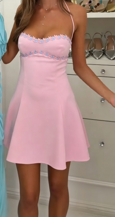 Chic Pink Birthday Dress Sheath Chiffon Hoco Dress DP06869