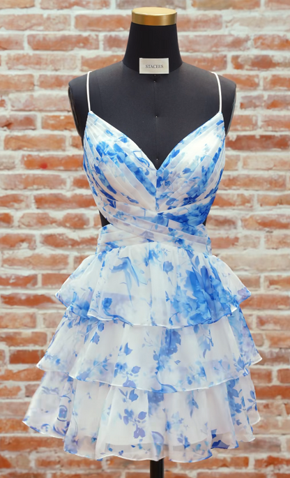 Chic Blue Birthday Dress A-Line Chiffon Hoco Dress DP06871