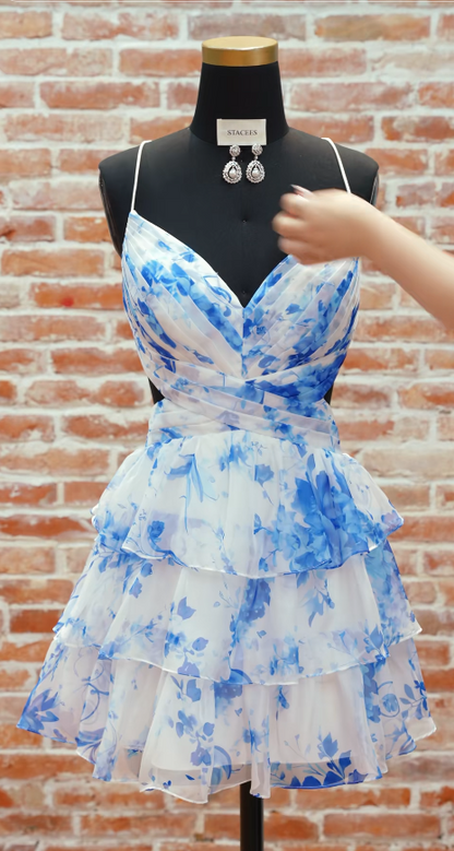 Chic Blue Birthday Dress A-Line Chiffon Hoco Dress DP06871