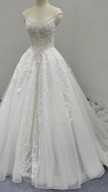 White Wedding Dress A-Line Tulle Bridal Gown DP06917
