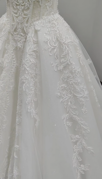 White Wedding Dress A-Line Tulle Bridal Gown DP06917