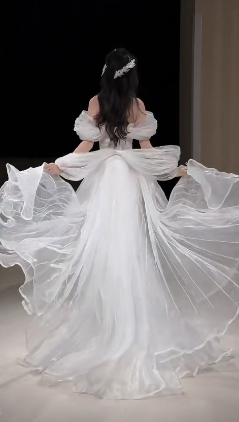 White Wedding Dress Sheath Tulle Bridal Gown DP06918