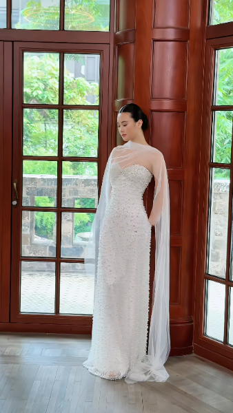 White Wedding Dress Sheath Chiffon Beaded Bridal Gown DP06924
