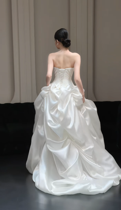White Wedding Dress Sheath Satin Bridal Gown DP06926