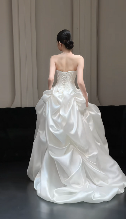 White Wedding Dress Sheath Satin Bridal Gown DP06926