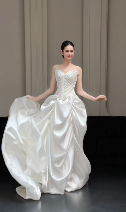 White Wedding Dress Sheath Satin Bridal Gown DP06926