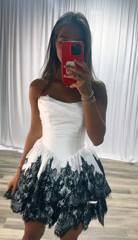 Cute White  A-Line Satin Birthday Dress Short Homecoming Dress DP06931