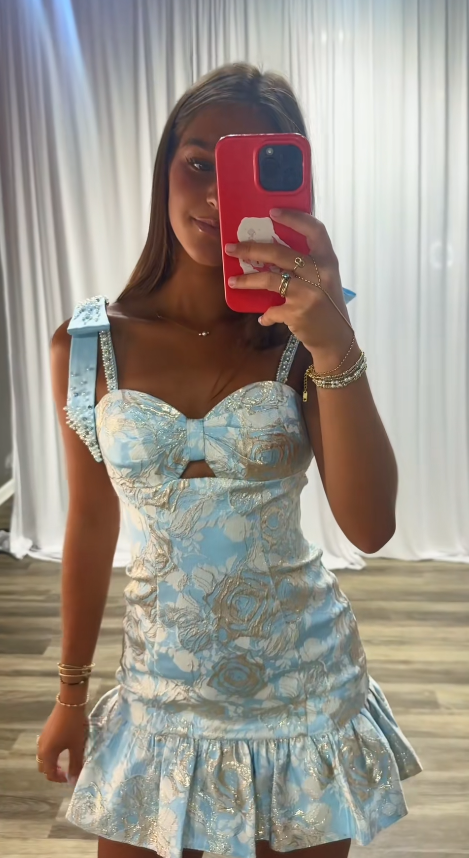 Cute Blue Sheath Satin Birthday Dress Short Homecoming Dress DP06938
