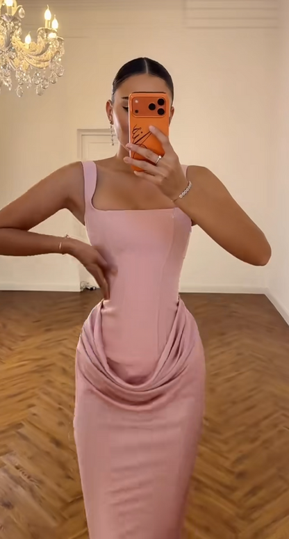 Chic Pink Sheath Satin Long Prom Dress DP06944