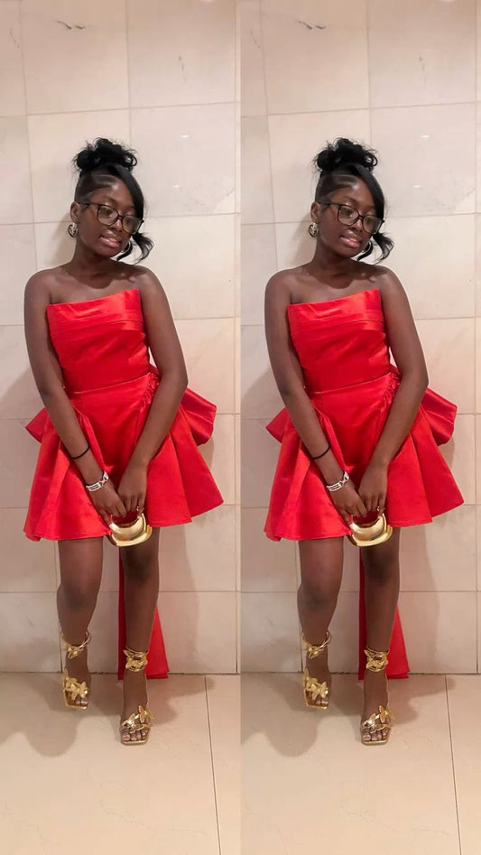 Pretty Red A-Line Satin Short Homecoming Dress DP06972