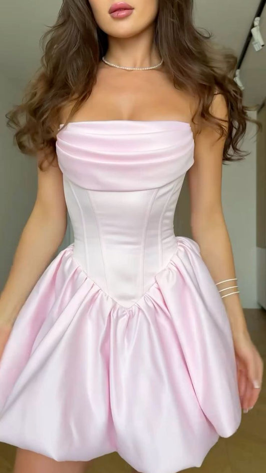 Pretty Pink A-Line Satin Short Homecoming Dress DP06975