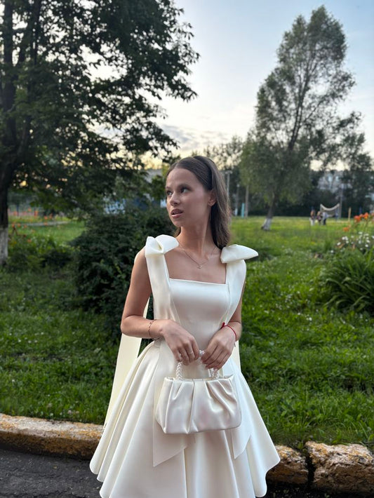 Pretty White A-Line Satin Short Homecoming Dress DP06976