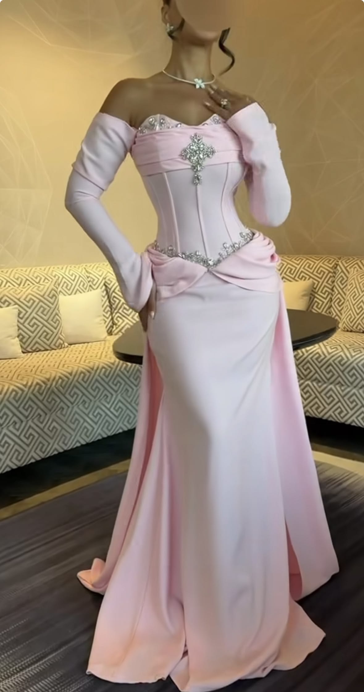 Fashion Pink Sheath Chiffon Long Prom Dress DP06995