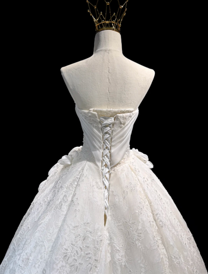 Simple White A-Line Lace Bridal Gown DP07003