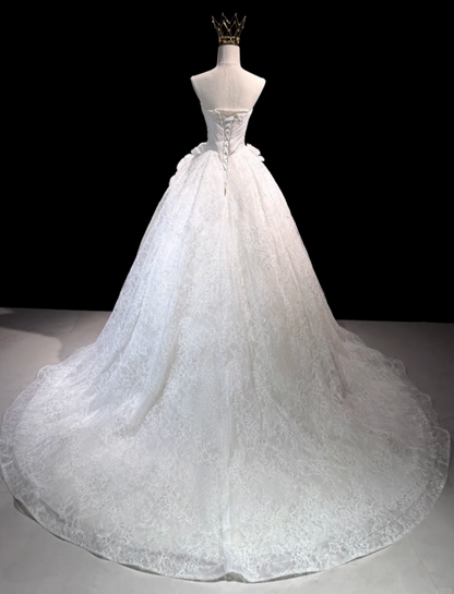 Simple White A-Line Lace Bridal Gown DP07003