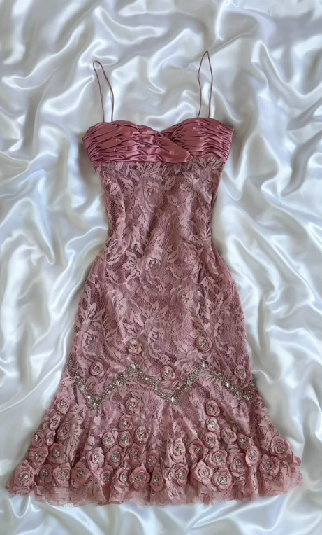 Chic Pink Short Homecoming Dress Sheath Lace Birthday Dress DP07006
