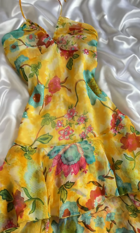 Chic Yellow Short Homecoming Dress Sheath Chiffon Birthday Dress DP07008