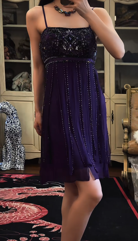 Chic Purple Short Homecoming Dress Sheath Chiffon Beaded Birthday Dress DP07010