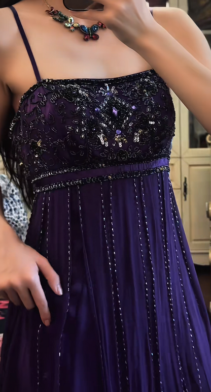 Chic Purple Short Homecoming Dress Sheath Chiffon Beaded Birthday Dress DP07010