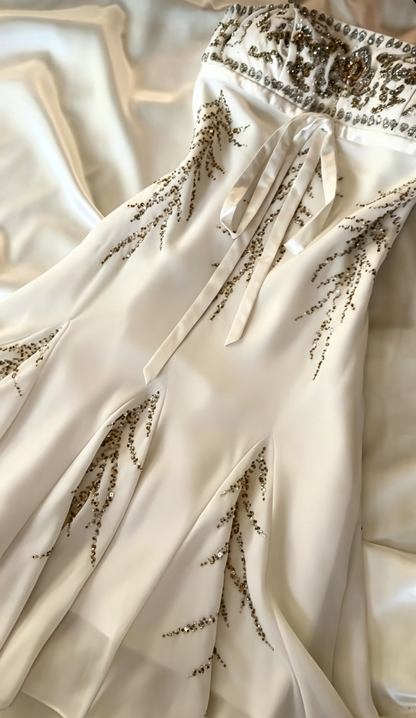 Chic White Short Homecoming Dress Sheath Chiffon Beaded Birthday Dress DP07011