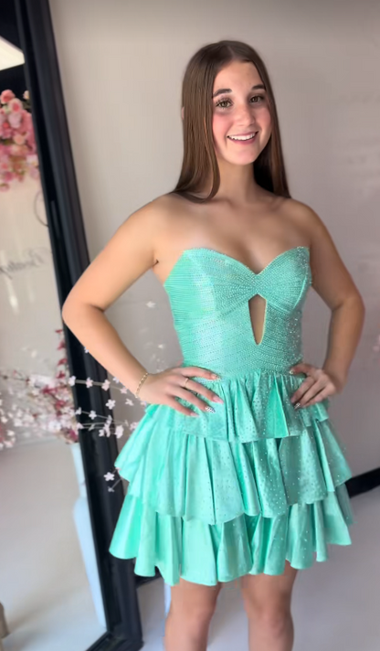 Chic Mint Green Short Homecoming Dress A-Line Satin Birthday Dress DP07018