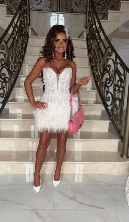 Chic White Short Homecoming Dress A-Line Tulle Birthday Dress DP07024