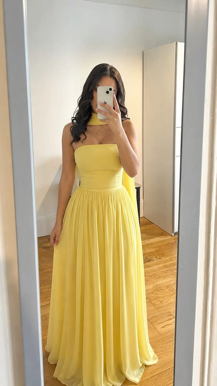 Chic Yellow Prom Dress Sheath Chiffon Long Evening Dress DP07026
