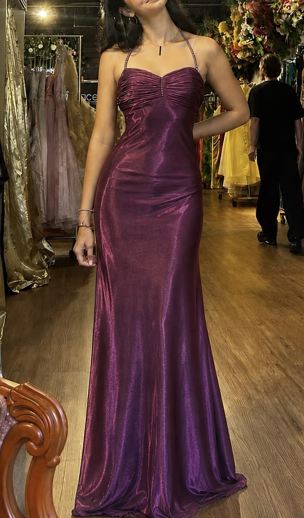 Chic Purple Prom Dress Sheath Satin Long Evening Dress DP07030