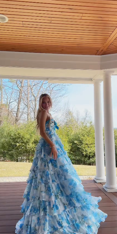 Chic Blue Prom Dress Sheath Chiffon Long Evening Dress DP07037