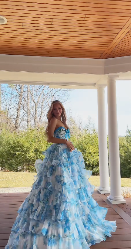 Chic Blue Prom Dress Sheath Chiffon Long Evening Dress DP07037