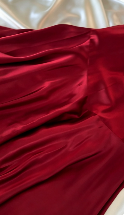 Chic Burgundy Prom Dress Sheath Satin Long Evening Dress DP07038