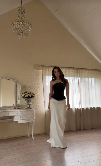 Chic White Prom Dress Sheath Satin Long Evening Dress DP07040