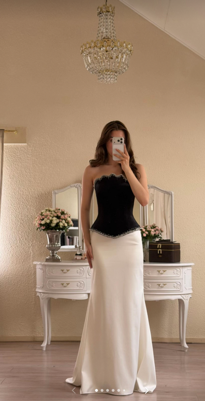 Chic White Prom Dress Sheath Satin Long Evening Dress DP07040