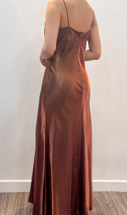 Glamours Brown Prom Dress Sheath Satin Long Evening Dress DP07042