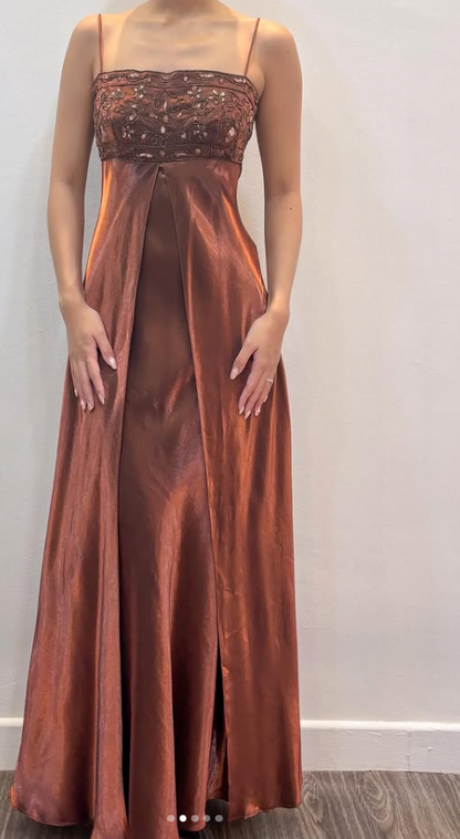Glamours Brown Prom Dress Sheath Satin Long Evening Dress DP07042