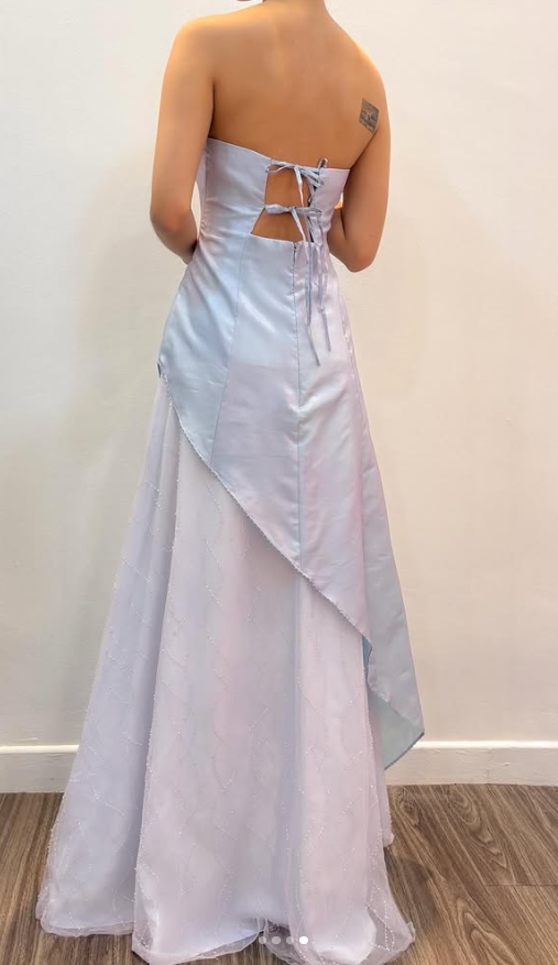 Glamours Pale Blue Prom Dress Sheath Satin Long Evening Dress DP07043