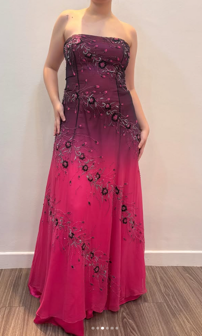Glamours Hot Pink Prom Dress Sheath Chiffon Beaded Long Evening Dress DP07044