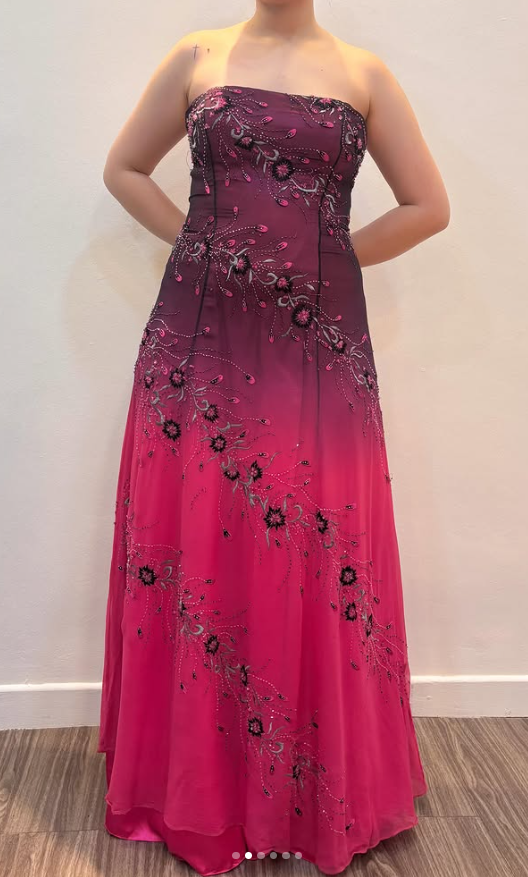 Glamours Hot Pink Prom Dress Sheath Chiffon Beaded Long Evening Dress DP07044