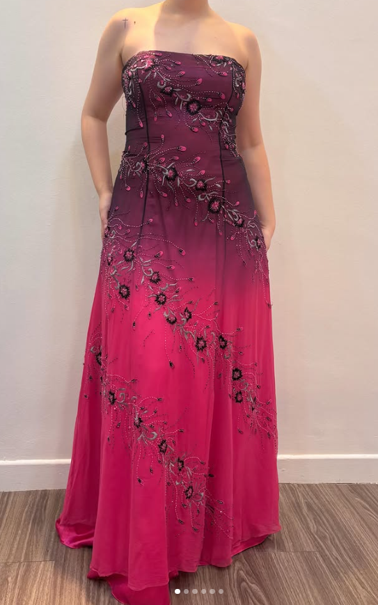 Glamours Hot Pink Prom Dress Sheath Chiffon Beaded Long Evening Dress DP07044
