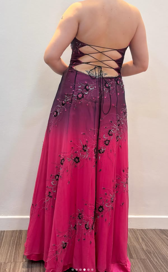 Glamours Hot Pink Prom Dress Sheath Chiffon Beaded Long Evening Dress DP07044