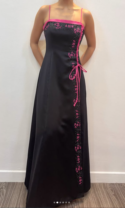 Glamours Black Prom Dress Sheath Satin Long Evening Dress DP07047