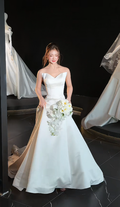 Glamours White Bridal Gown Satin A-line Wedding Dress DP07055
